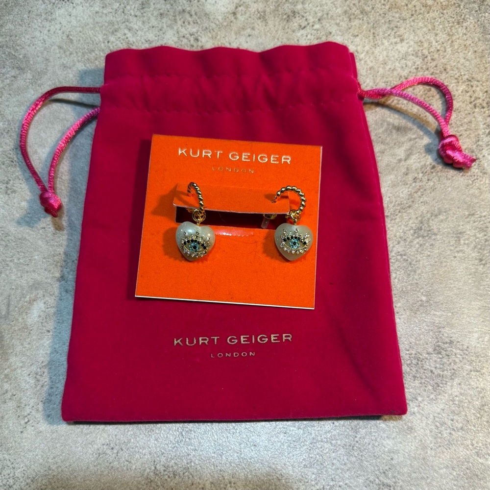 New Kurt Geiger Jade stone Evil Eye Heart Earrings